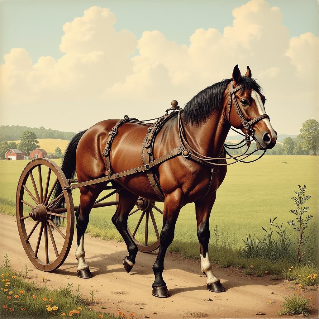 18th Century Harness Horse Working on a Farm