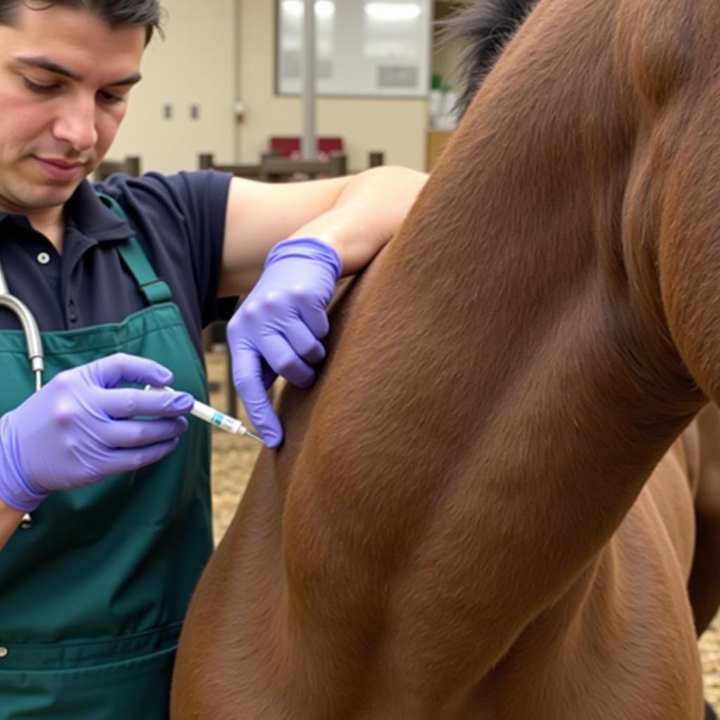 Administering the 6-way vaccine to a horse