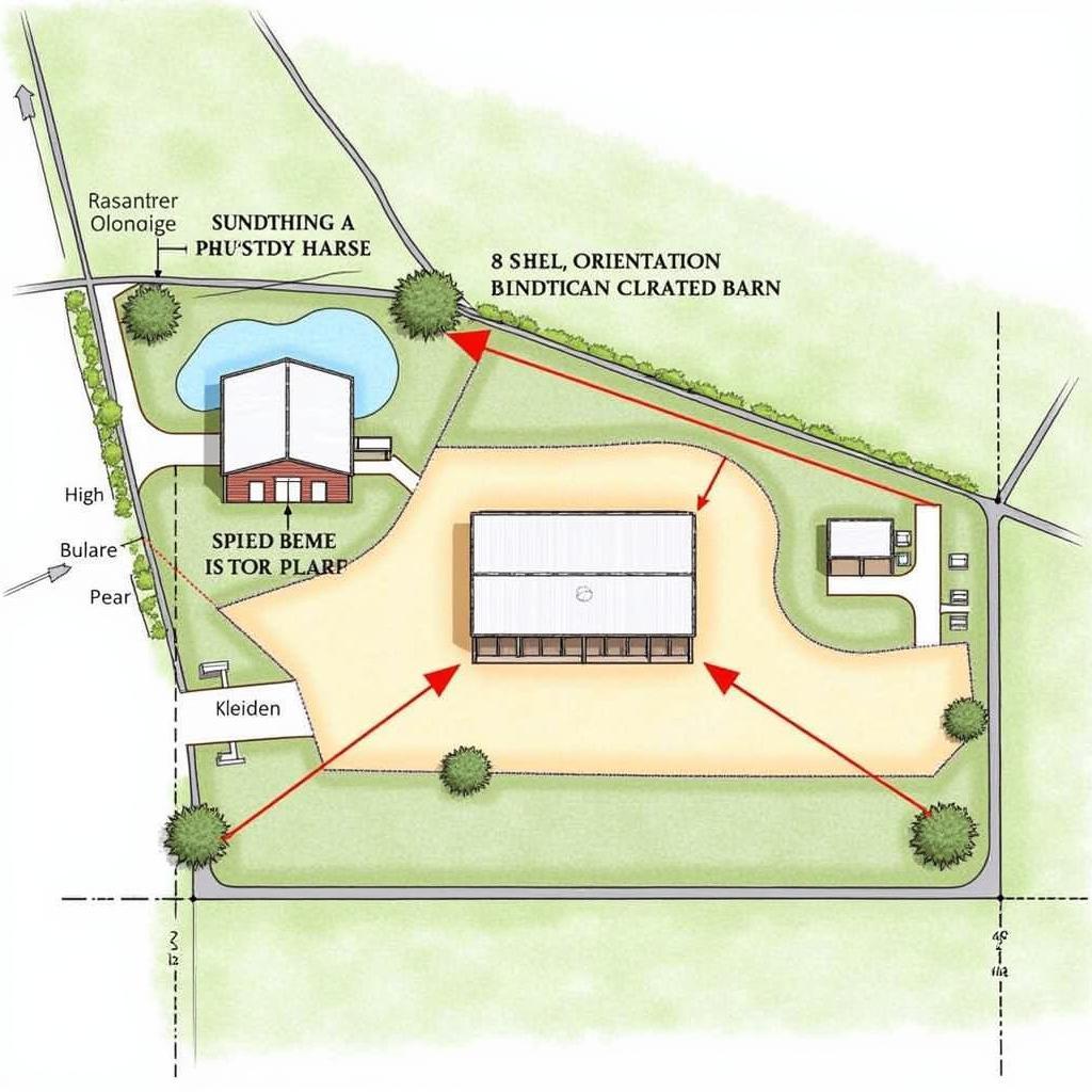 8 Stall Horse Barn Site Plan with Optimal Orientation for Climate Control