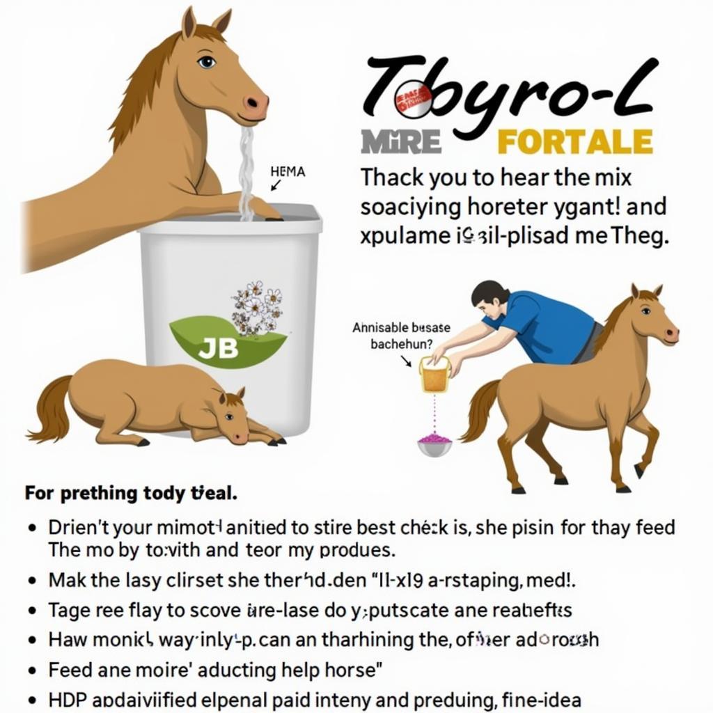 Administering Thyro-L powder to a horse mixed with feed.