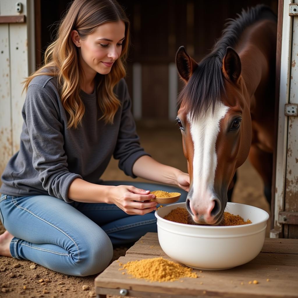 Administering Vitamin E Powder to Horses