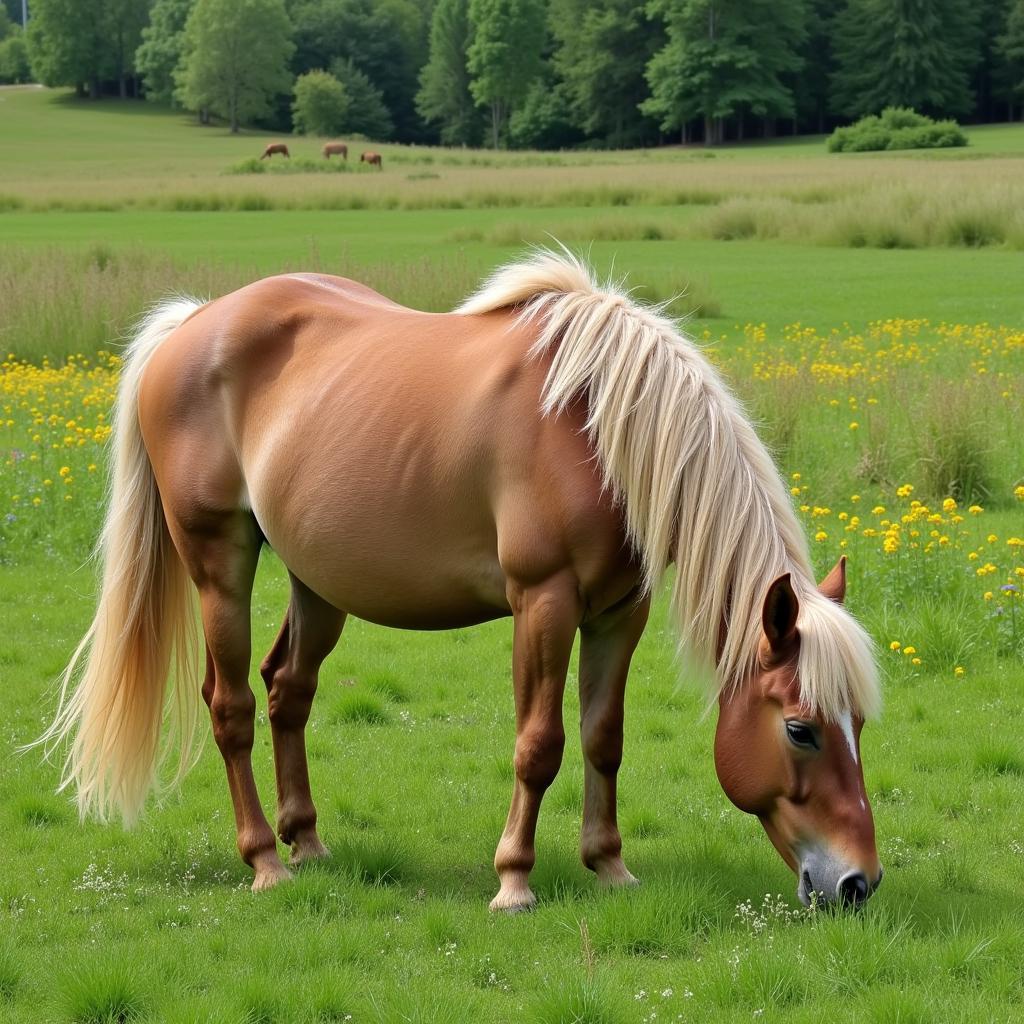 Åland Horse grazing peacefully in a field