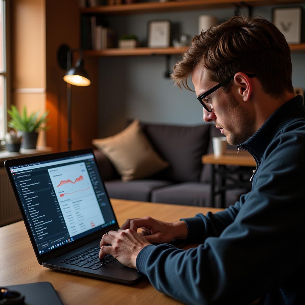 Runner Analyzing Their Marathon Performance Data on a Laptop