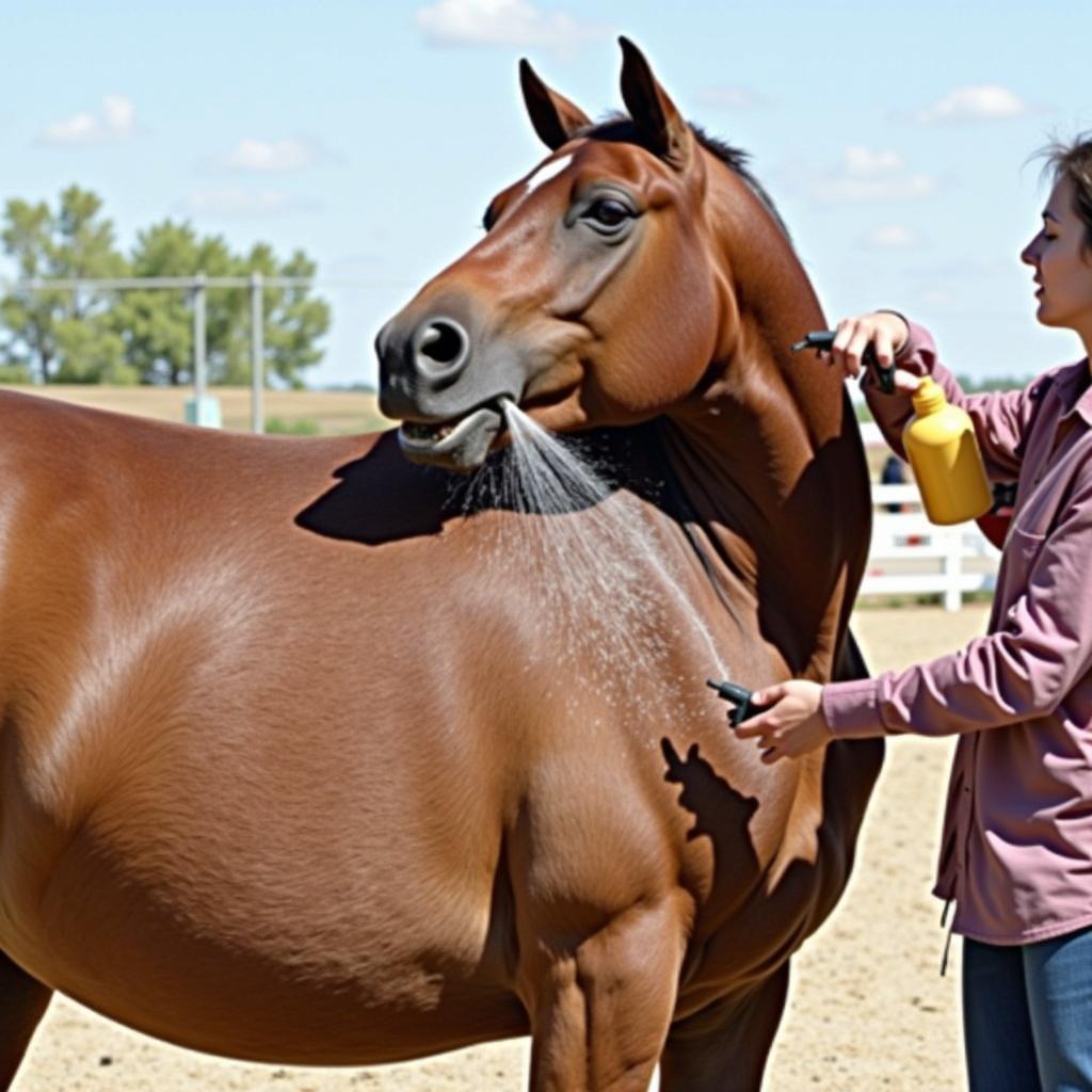 Applying Fly Spray to a Horse