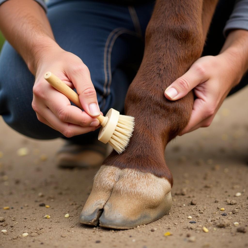 Applying Hoof Oil to a Horse's Hoof