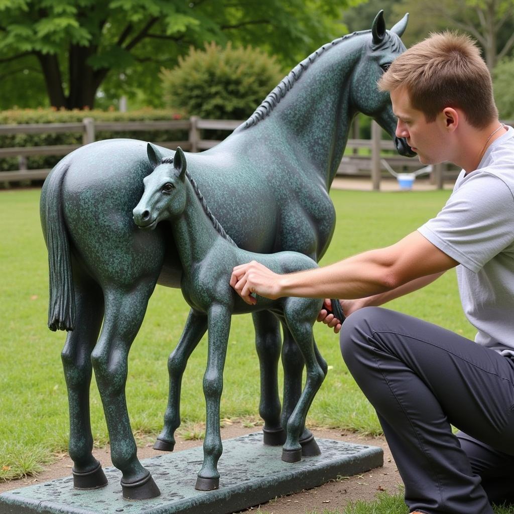 Applying Protective Coating to a Cast Iron Horse Statue