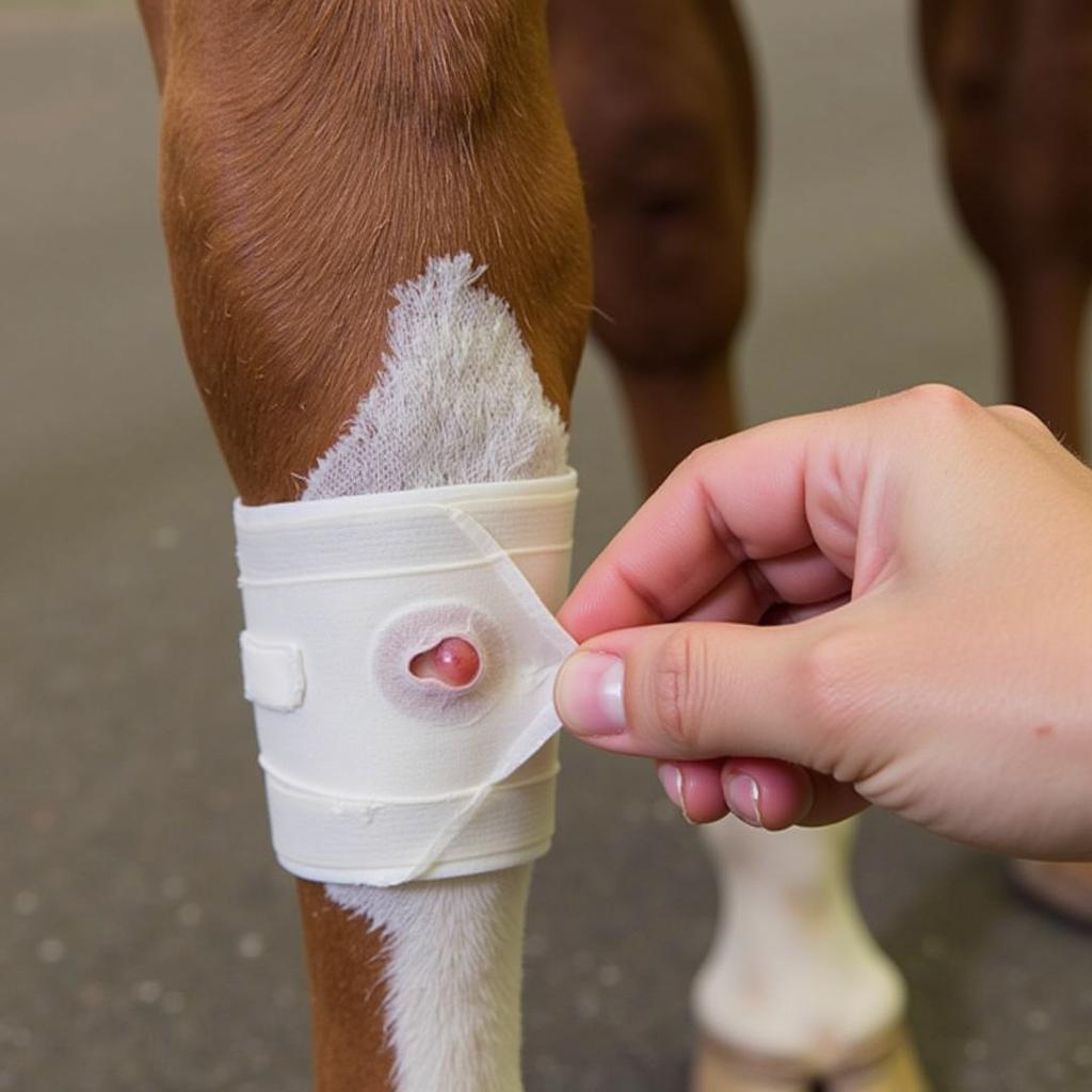 Applying Vet Wrap to a Horse's Leg Wound