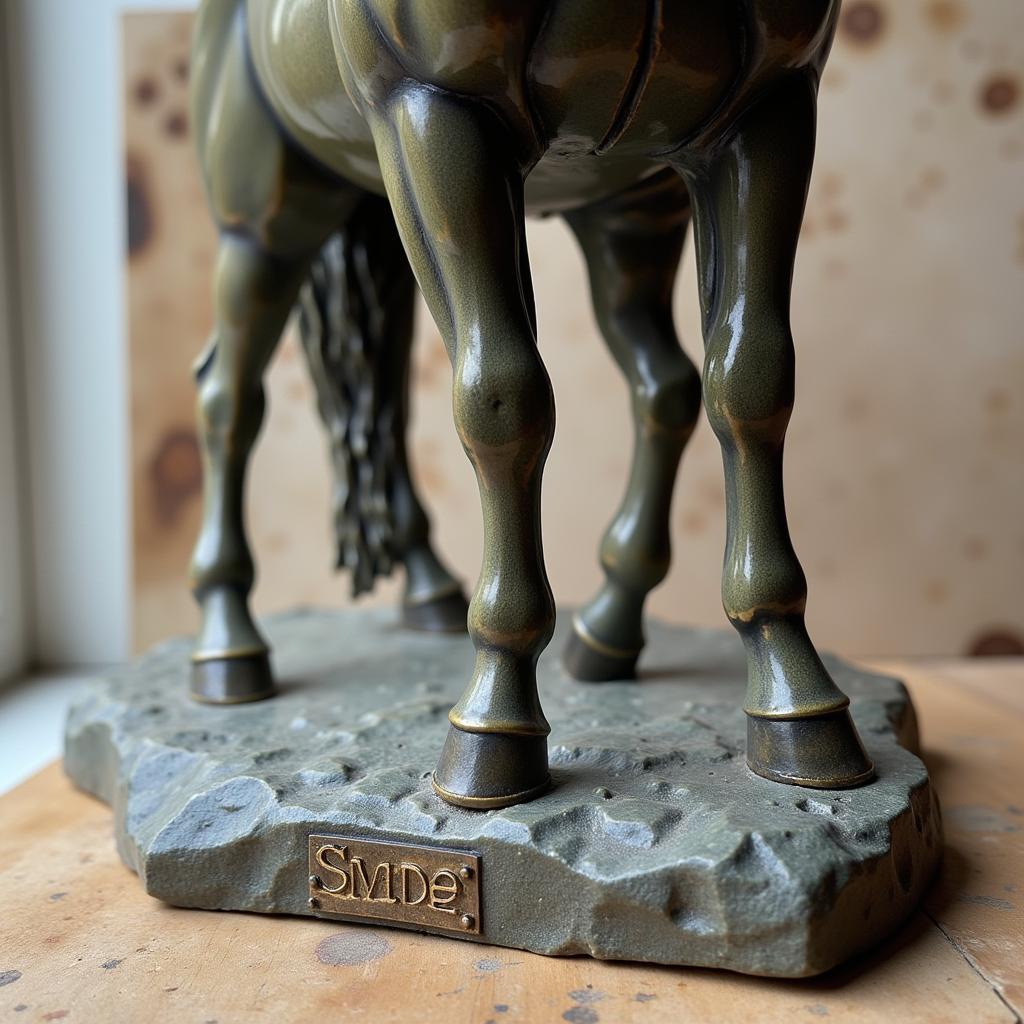 Close-up View of a Peter Stone Horse Sculpture's Markings