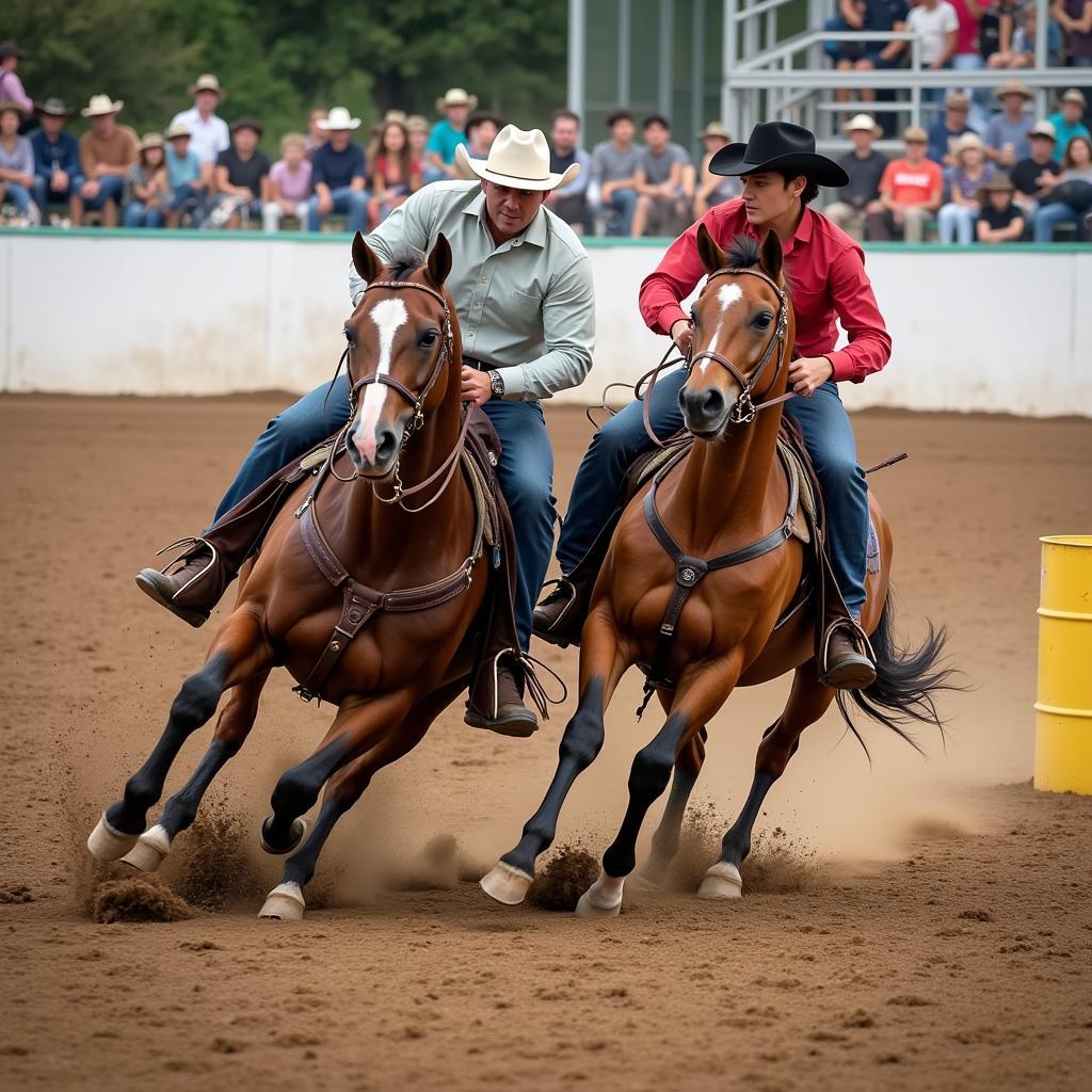 Barrel racing horse and rider in action