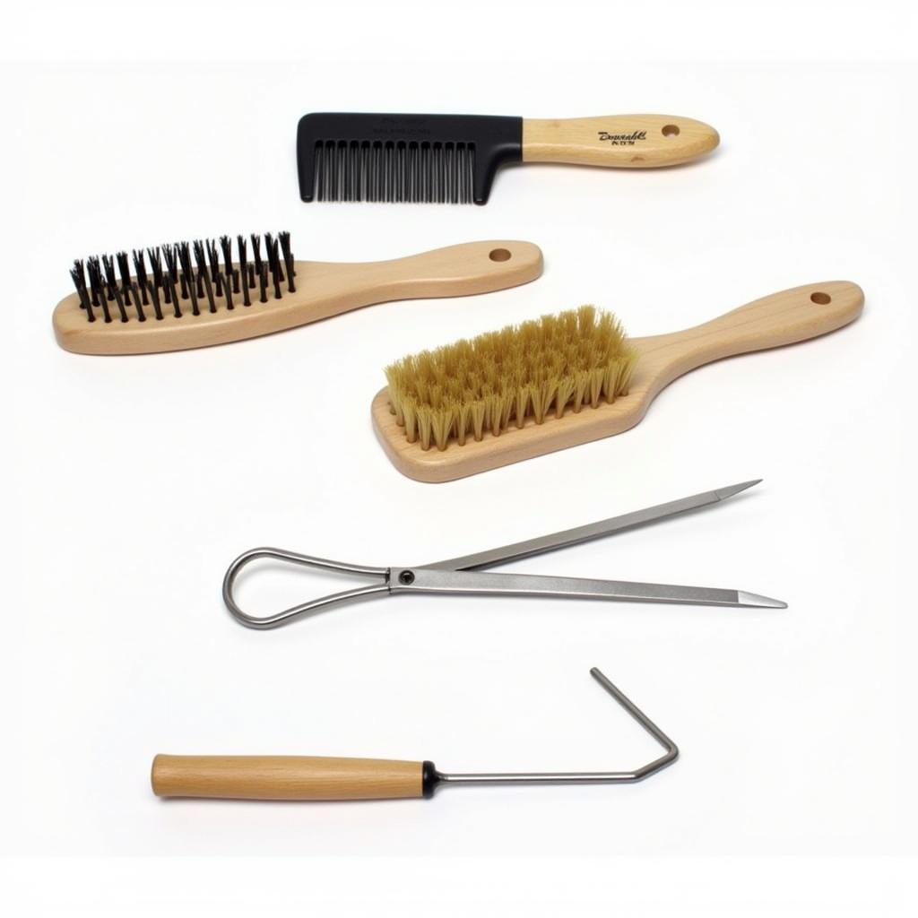 Essential Horse Grooming Kit Tools: Curry Comb, Dandy Brush, Body Brush, and Hoof Pick