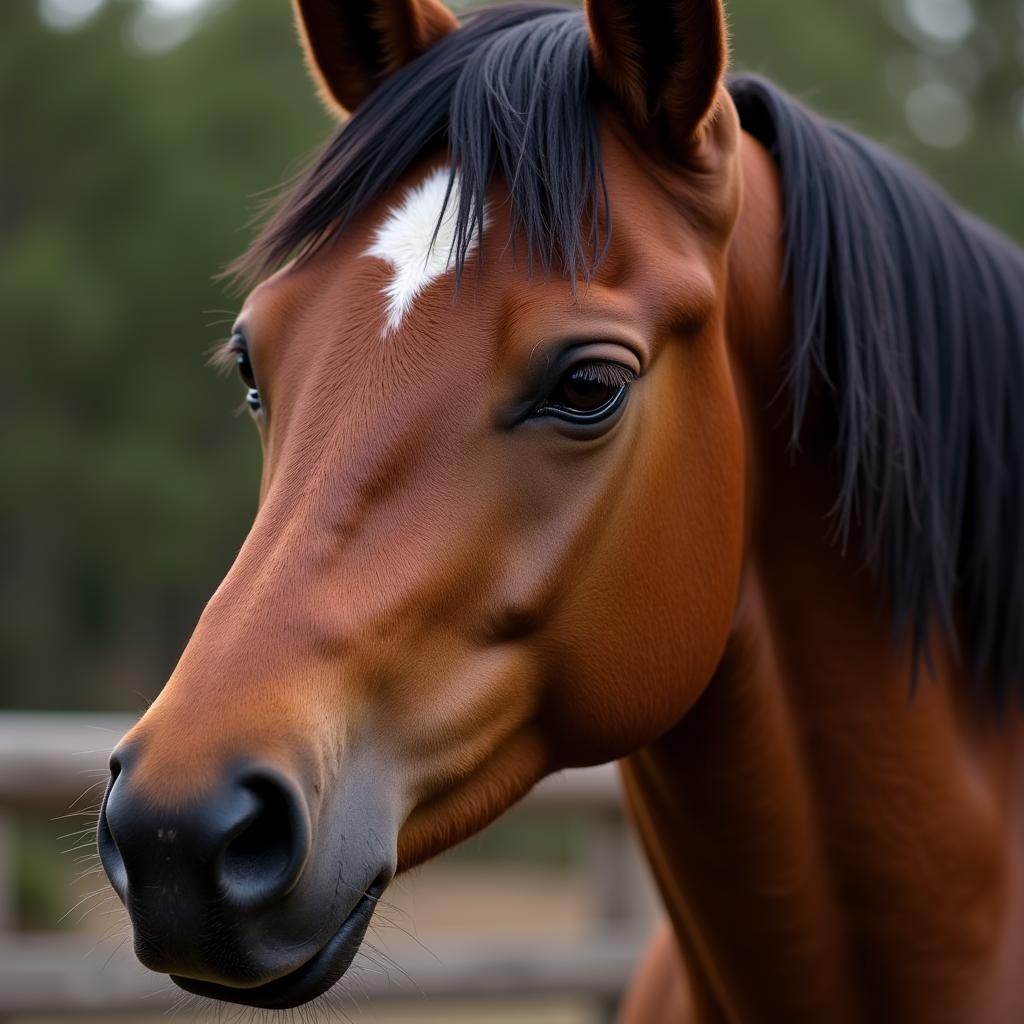 Close-up portrait of a young bay colt