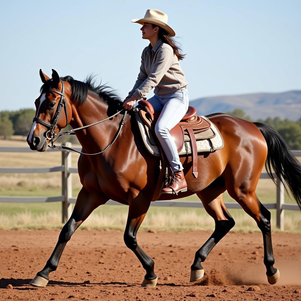 Bay Quarter Horse Mare Being Ridden Western Style