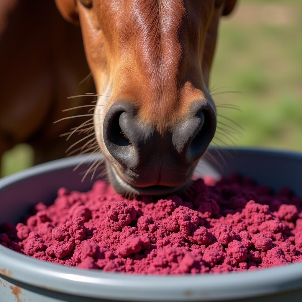 Horse Eating Beet Pulp Feed