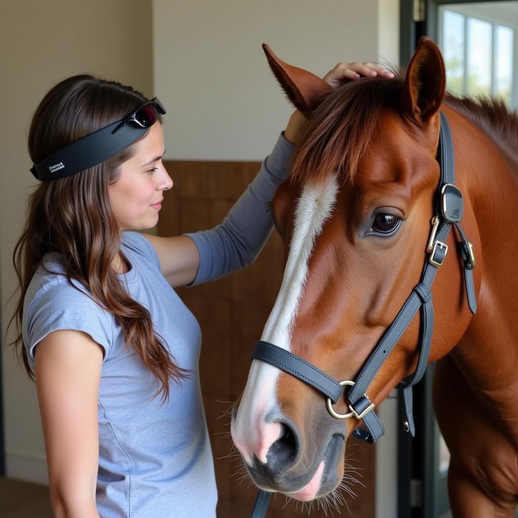 Beginner Rider Grooming a Horse