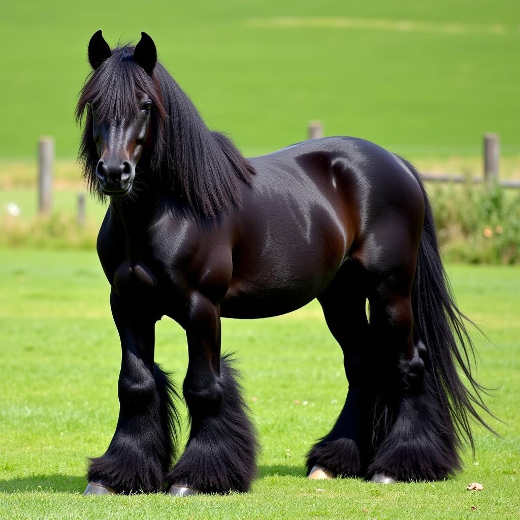 Black Gypsy Vanner Horse Showing Feathering