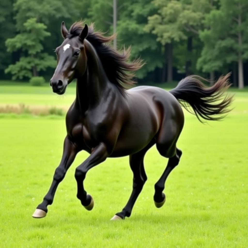 Black Horse Running in a Field