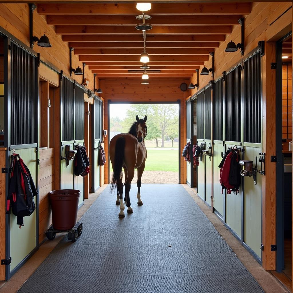 Interior view of a well-equipped horse stable in Buckeye, AZ.