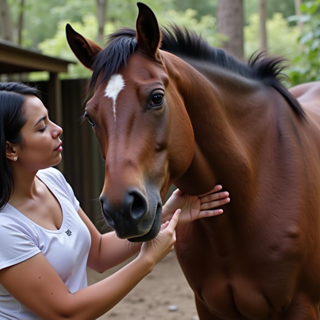 Calming a Scared Horse with Gentle Stroking