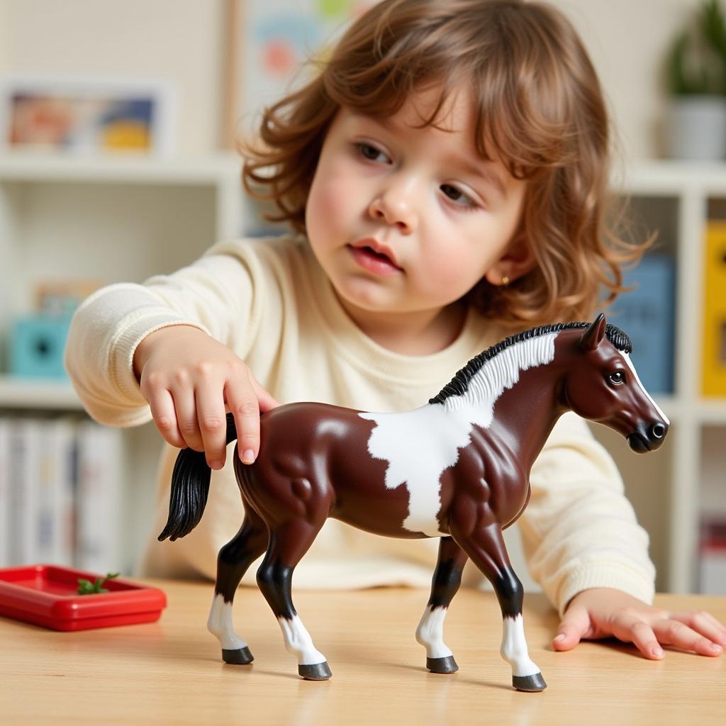 Child Playing with a Schleich Appaloosa Toy Horse: Fostering Imagination and Creativity