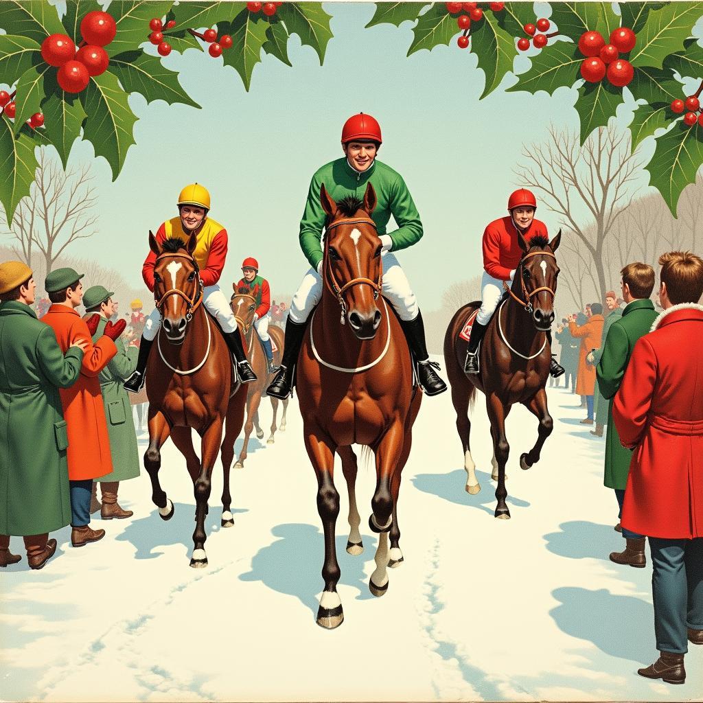 Vintage Christmas Card Featuring Horse Racing Scene