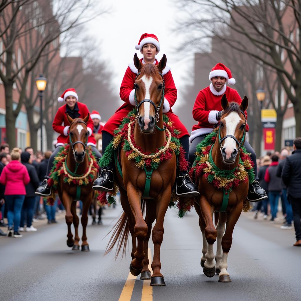 Horses decorated for a Christmas parade