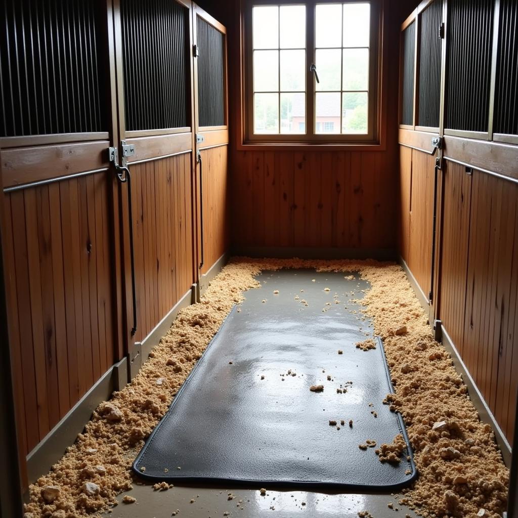 A clean, well-maintained 12x12 horse stall mat in a stable.