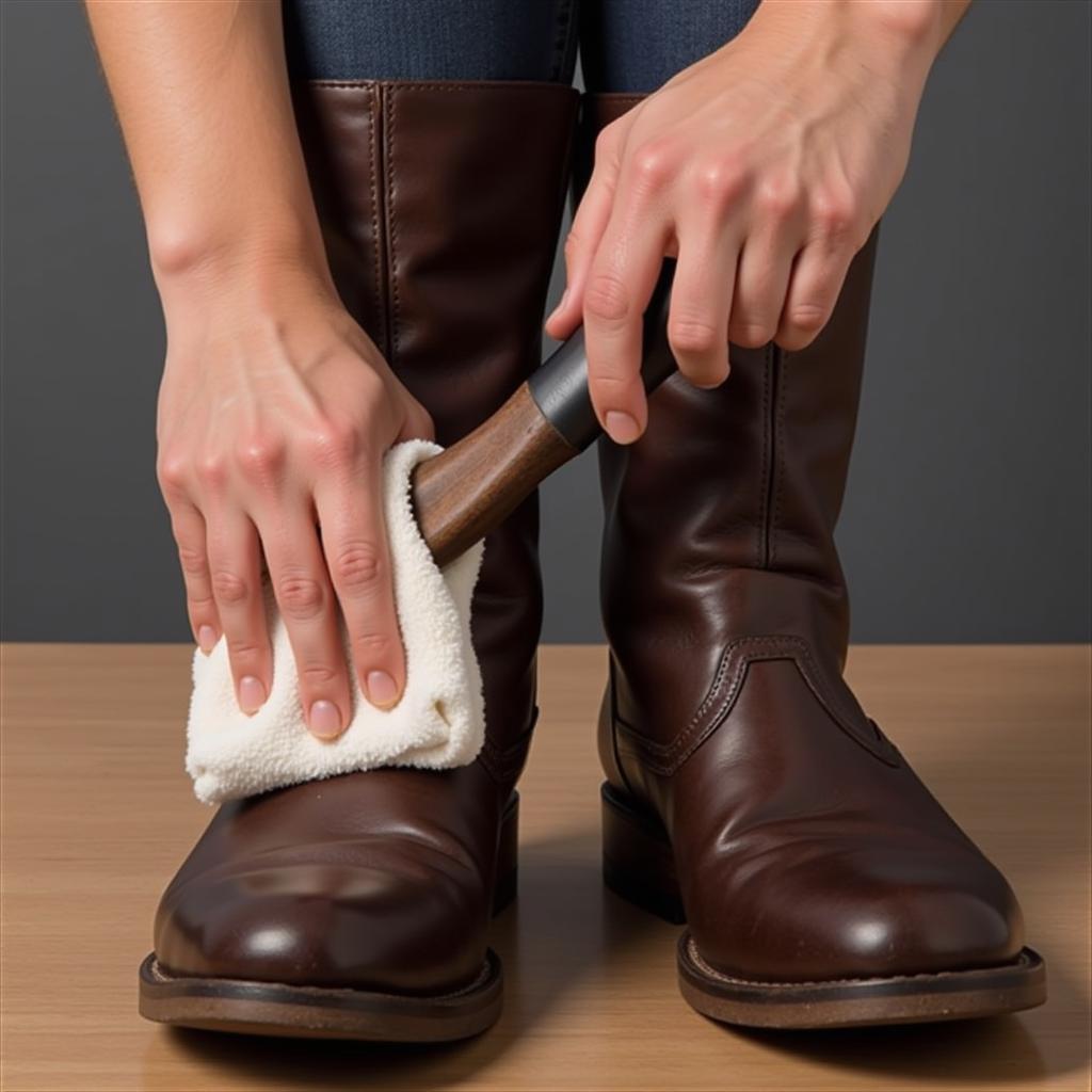 Cleaning a pair of leather half chaps with a soft brush