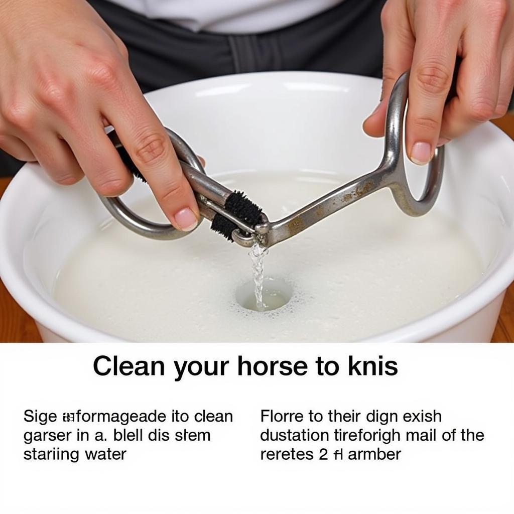 Cleaning Horse Bits with Water and Brush