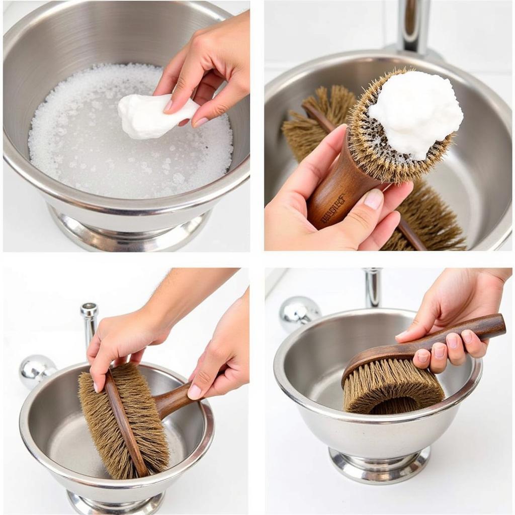 Cleaning a horse hair beard brush with soap and water