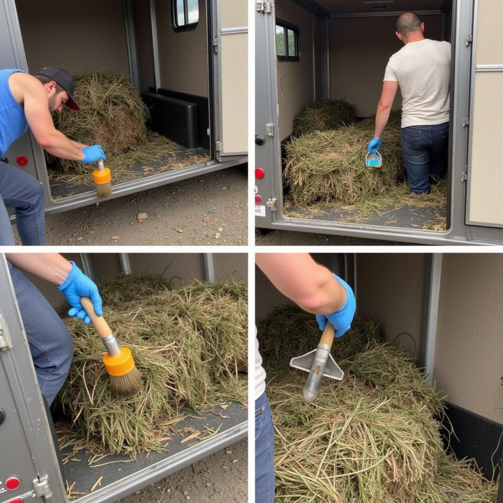 Cleaning a Hay Rack in a Horse Trailer