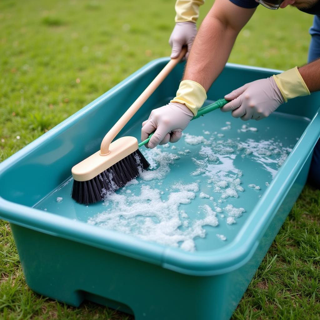 Cleaning a Horse Water Trough