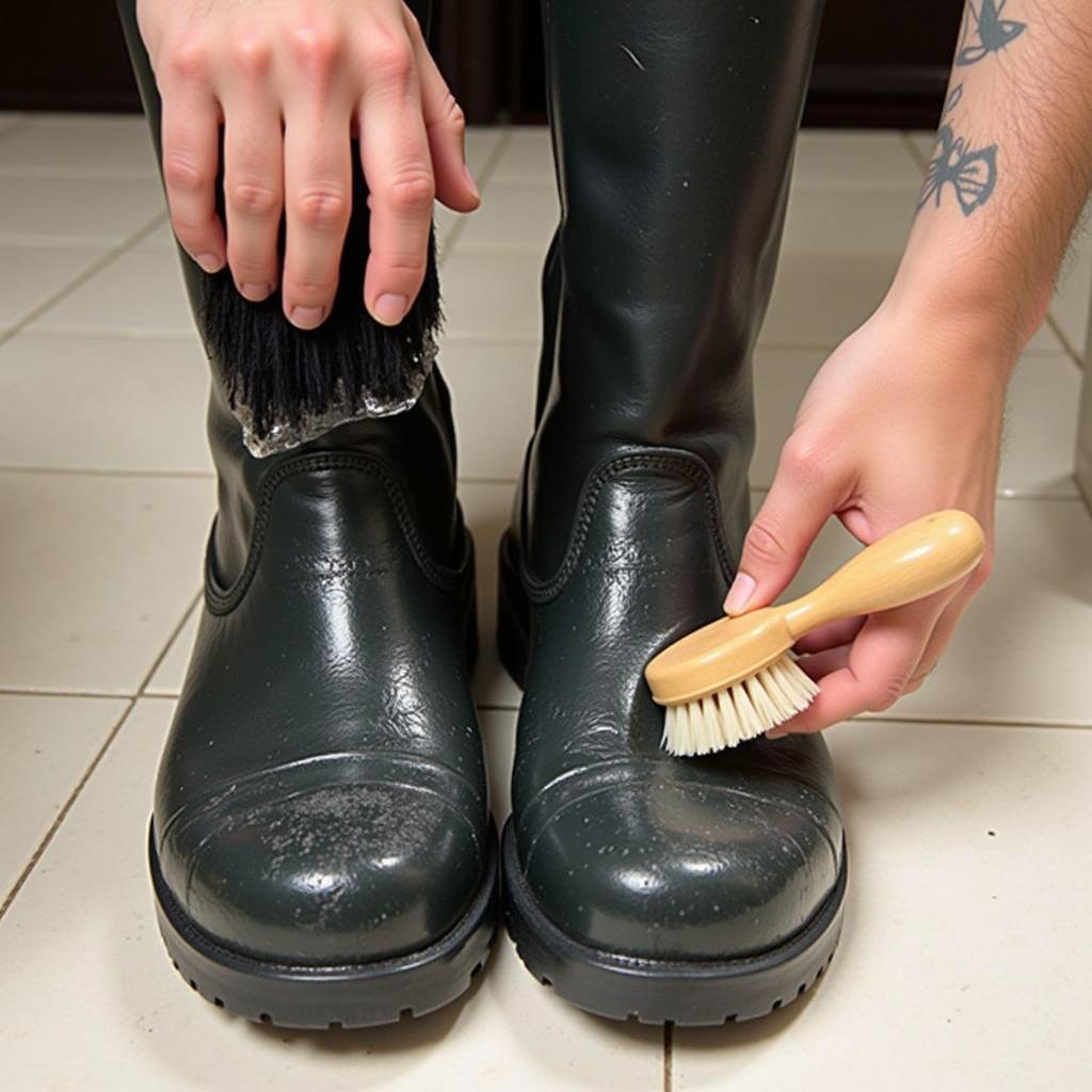 Cleaning horse mud boots