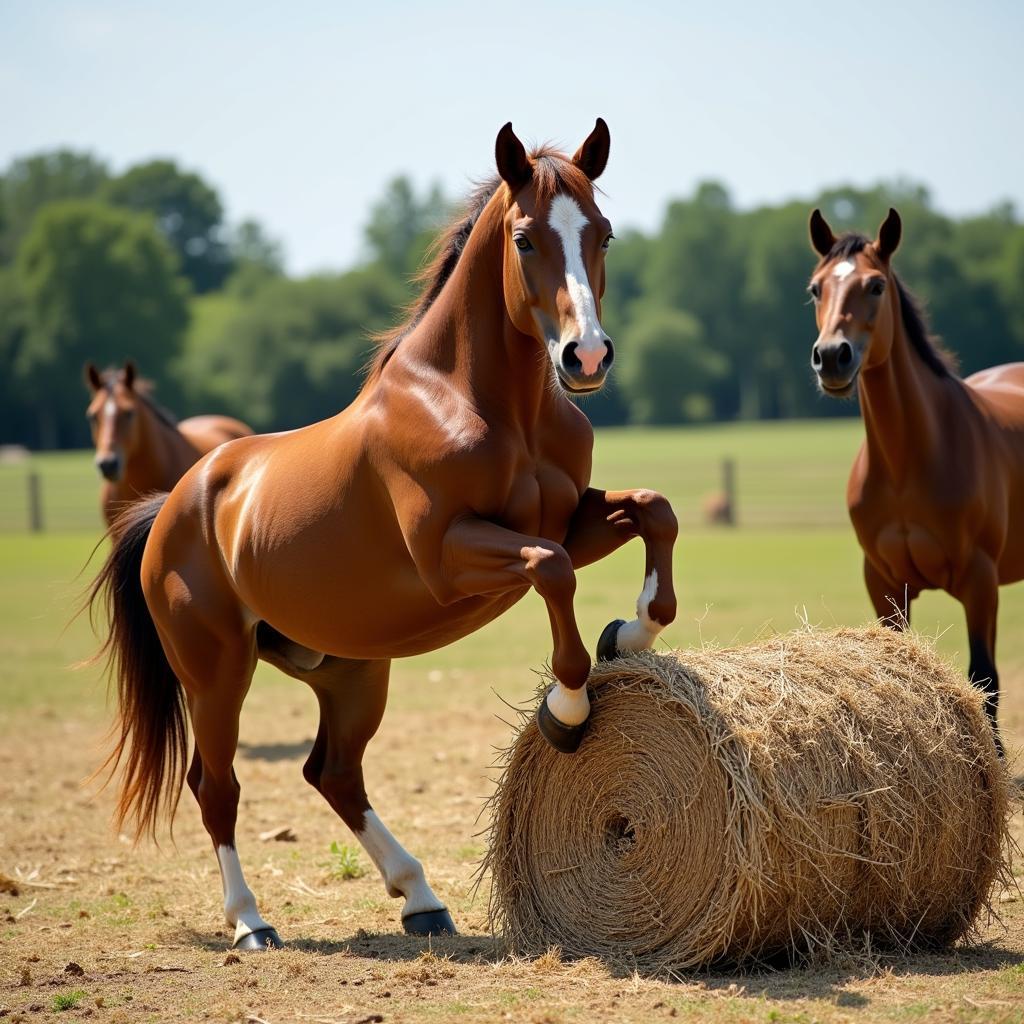 Clumsy Mare Tripping Over Hay Bale