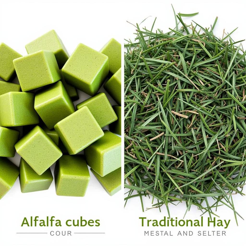 Alfalfa Cubes and Hay Side-by-Side