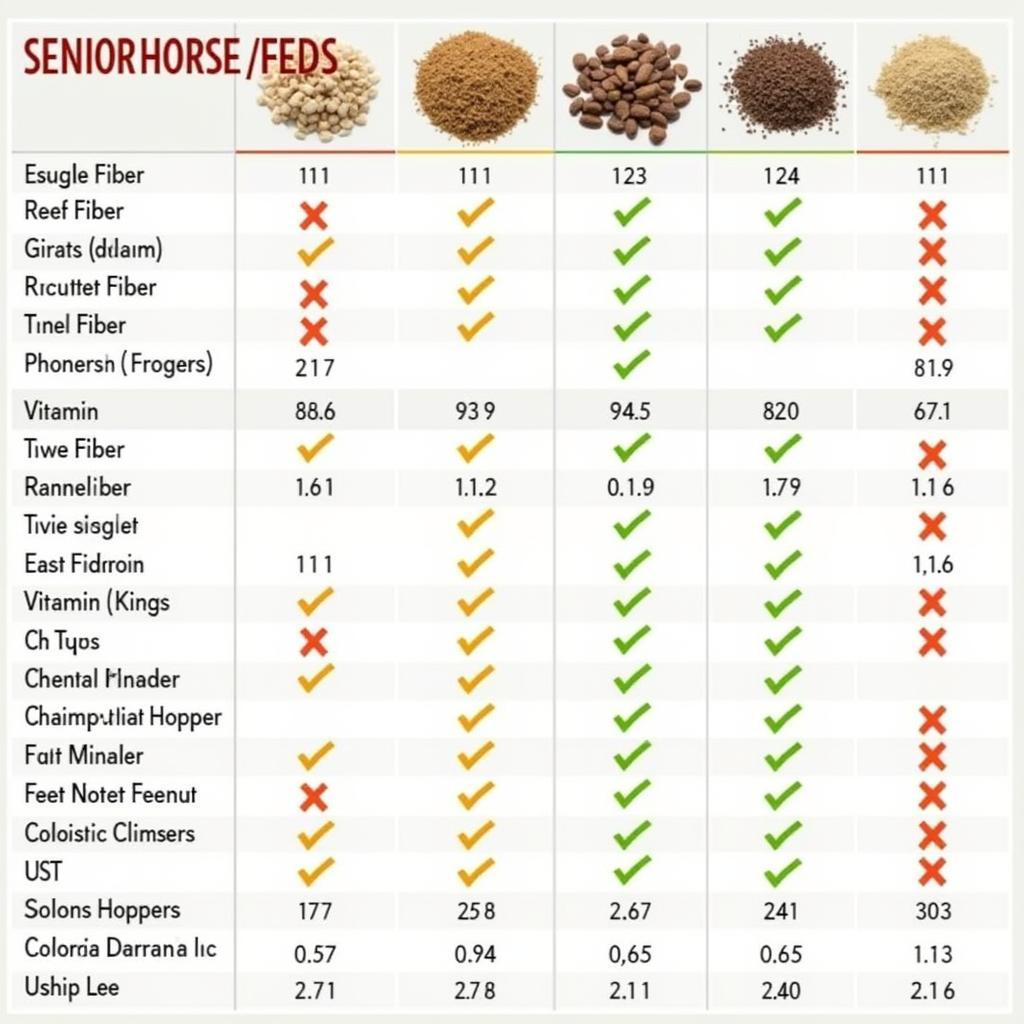 Comparison Chart of Senior Horse Feed Ingredients