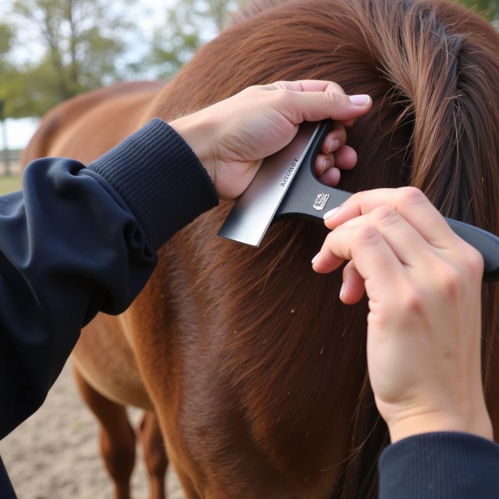 Confederation Horse Grooming - A horse owner meticulously grooming their Confederation Horse, demonstrating the importance of regular care.