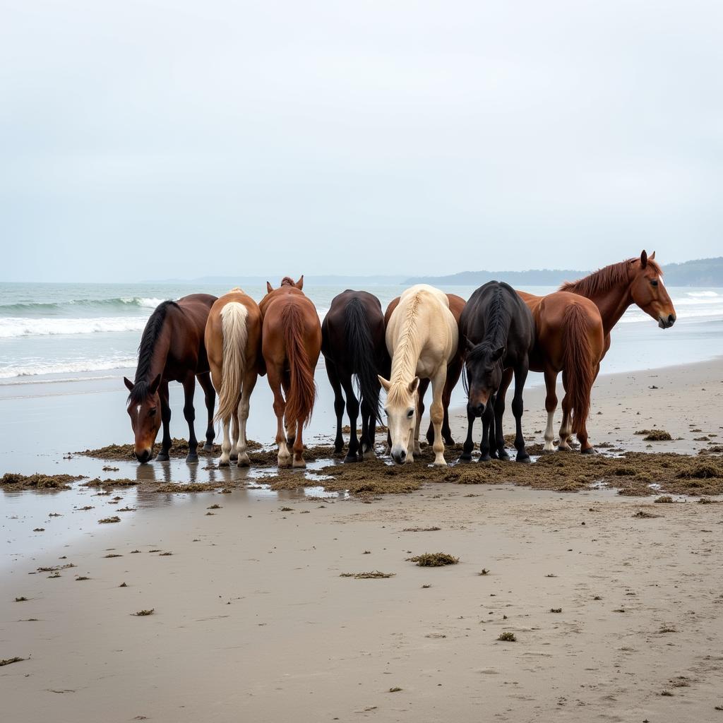 Horses on the Beach at Low Tide