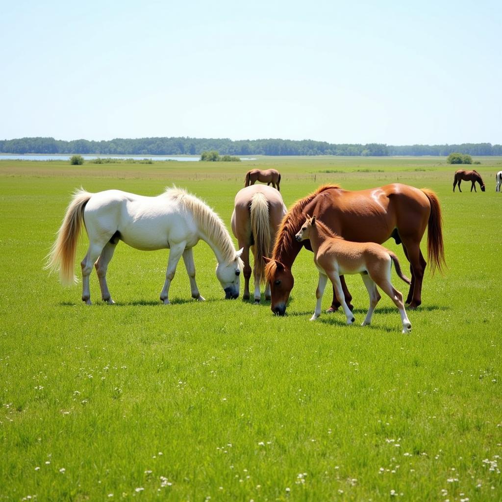 Wild Horses Grazing in Spring on Cumberland Island