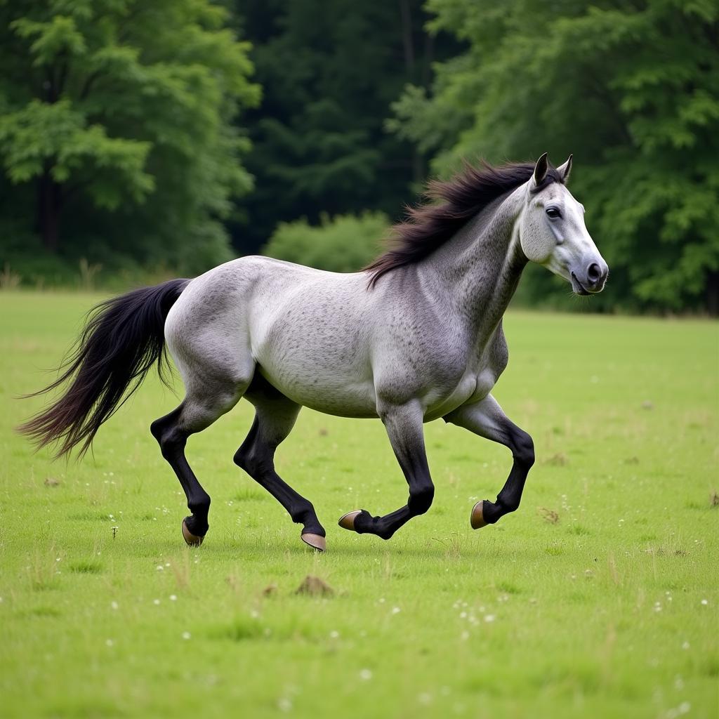 Dapple Gray Quarter Horse Running in Field