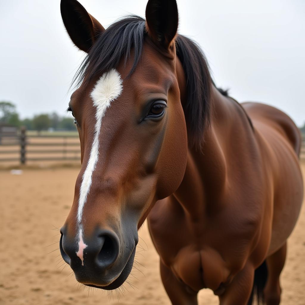 Dehydrated Horse Showing Signs of Thirst