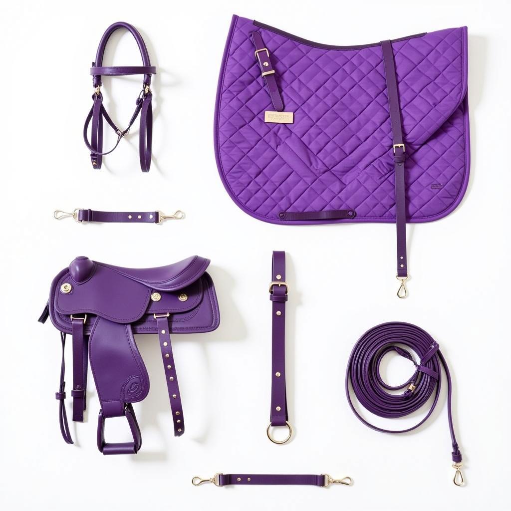 Variety of purple horse tack