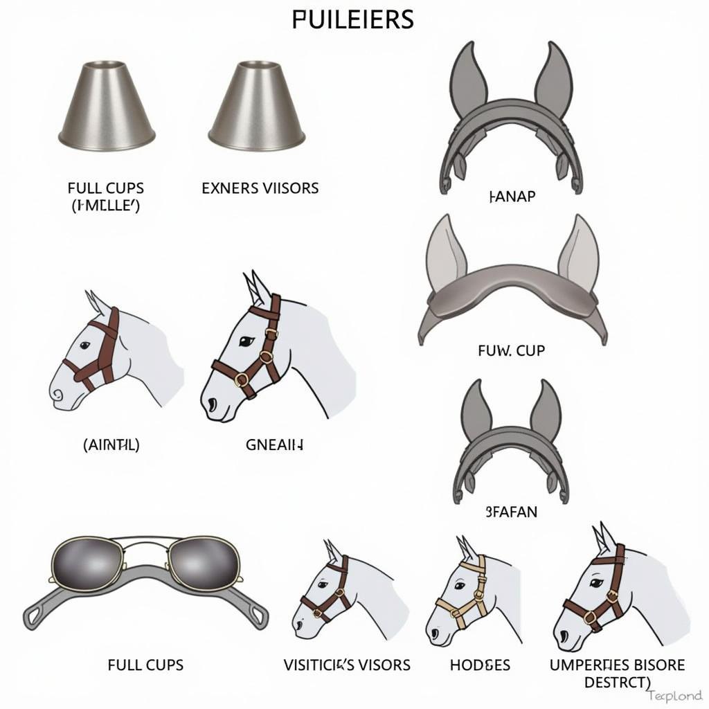 Variety of race horse blinkers displayed, highlighting different cup sizes and configurations.