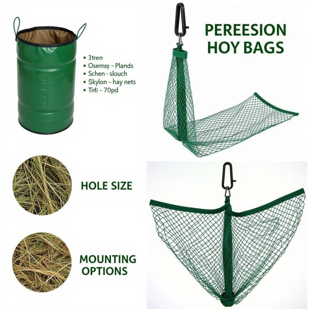 Various slow feeder hay bags for horses