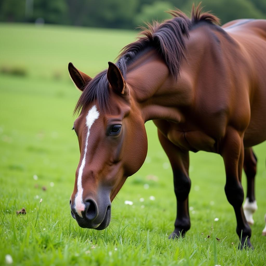 Dish Faced Horse Grazing Peacefully in Pasture