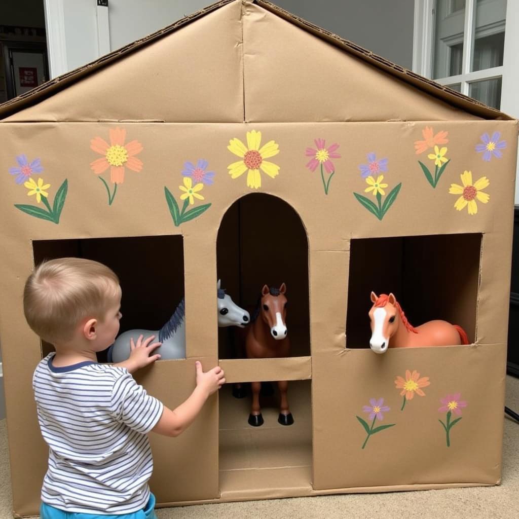 DIY cardboard play horse stable