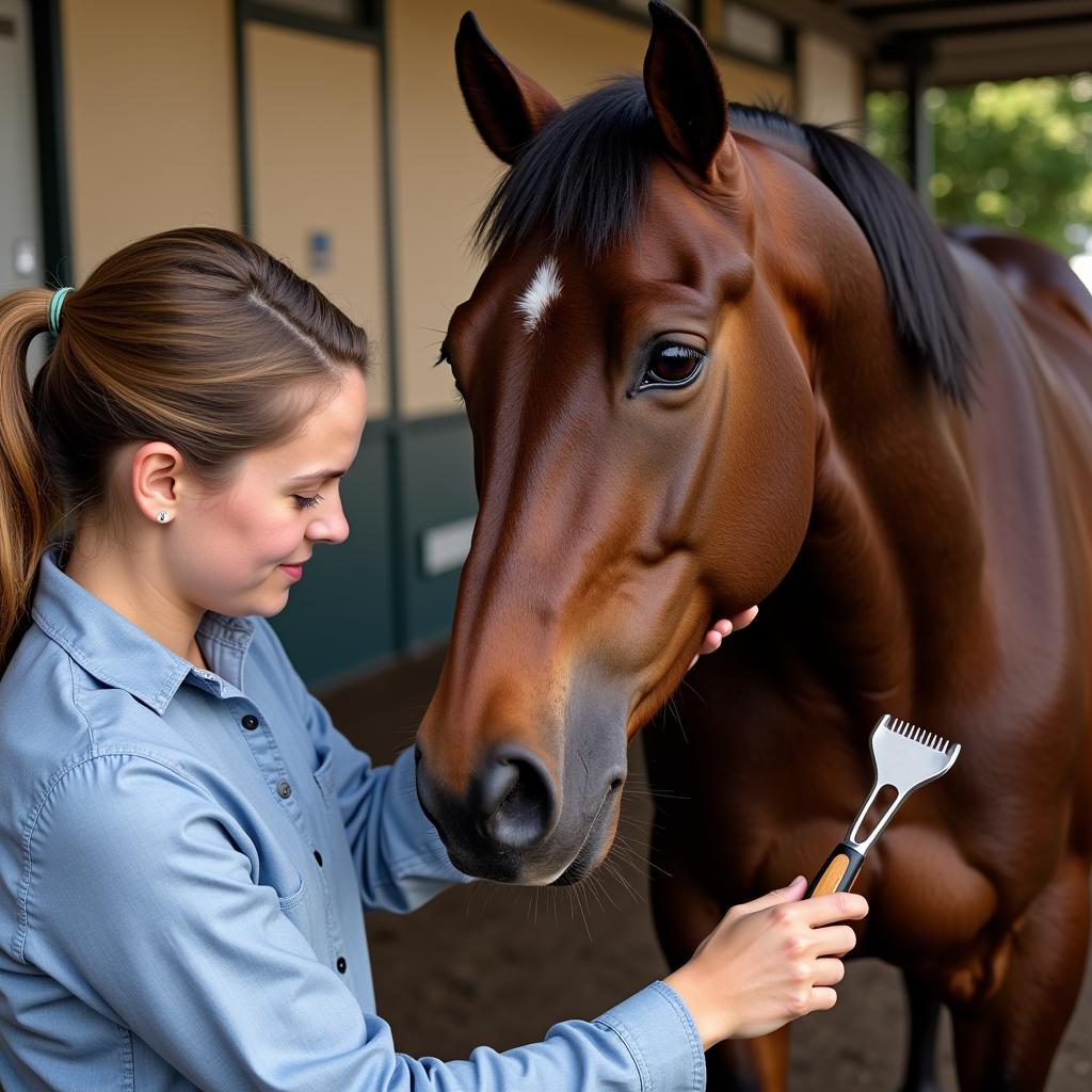 Horse grooming before Dunham Woods Horse Show