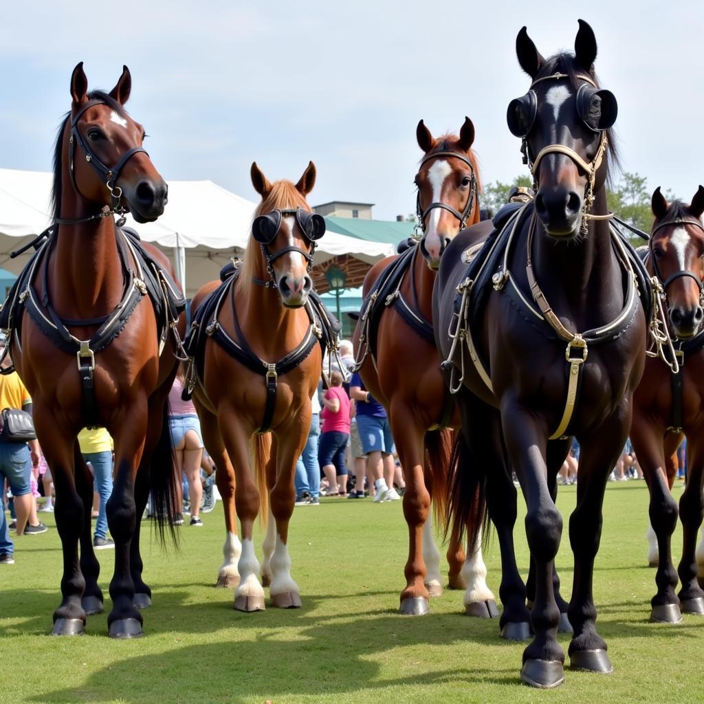 Various draft horse breeds at an EDHA showcase.