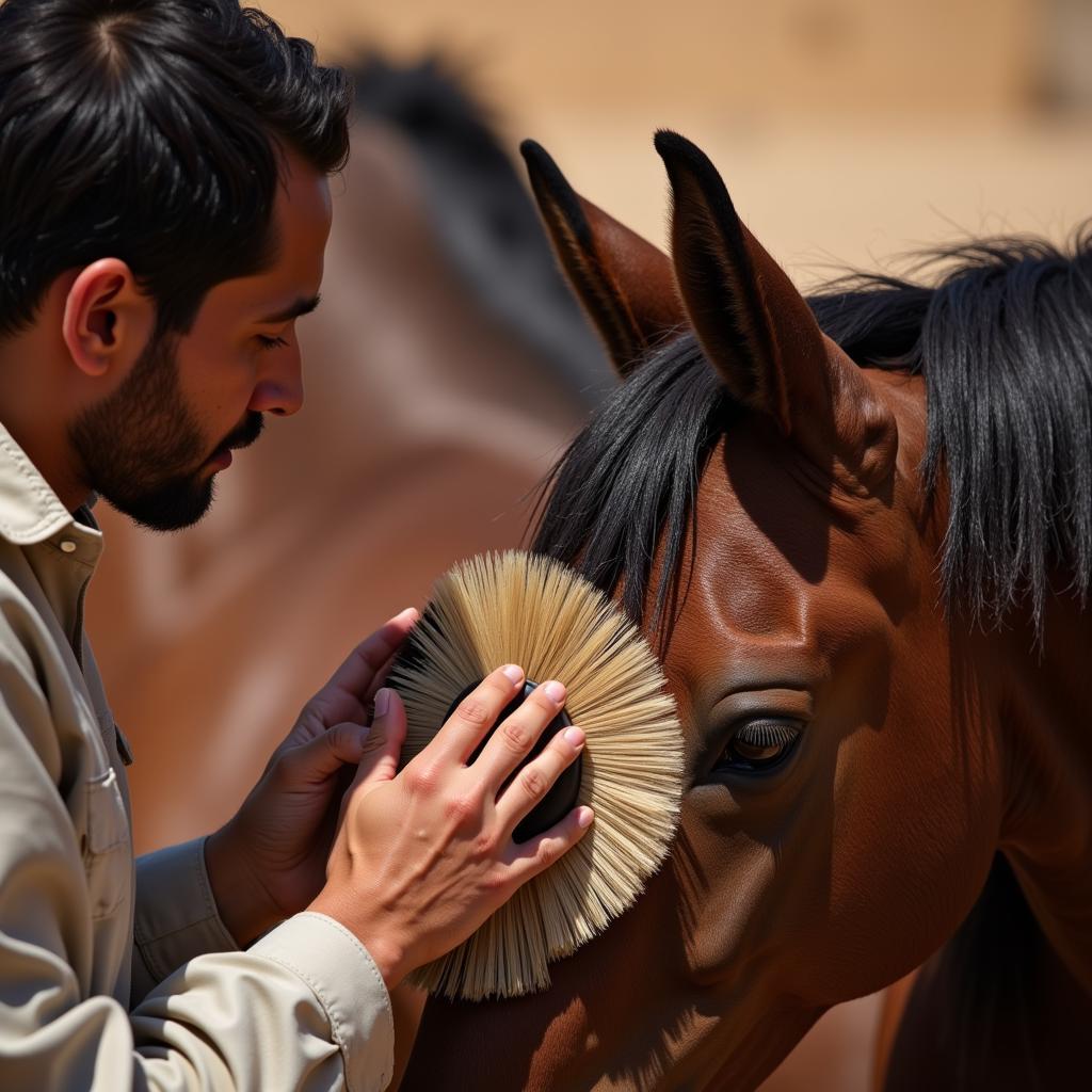 Grooming an Egyptian Horse