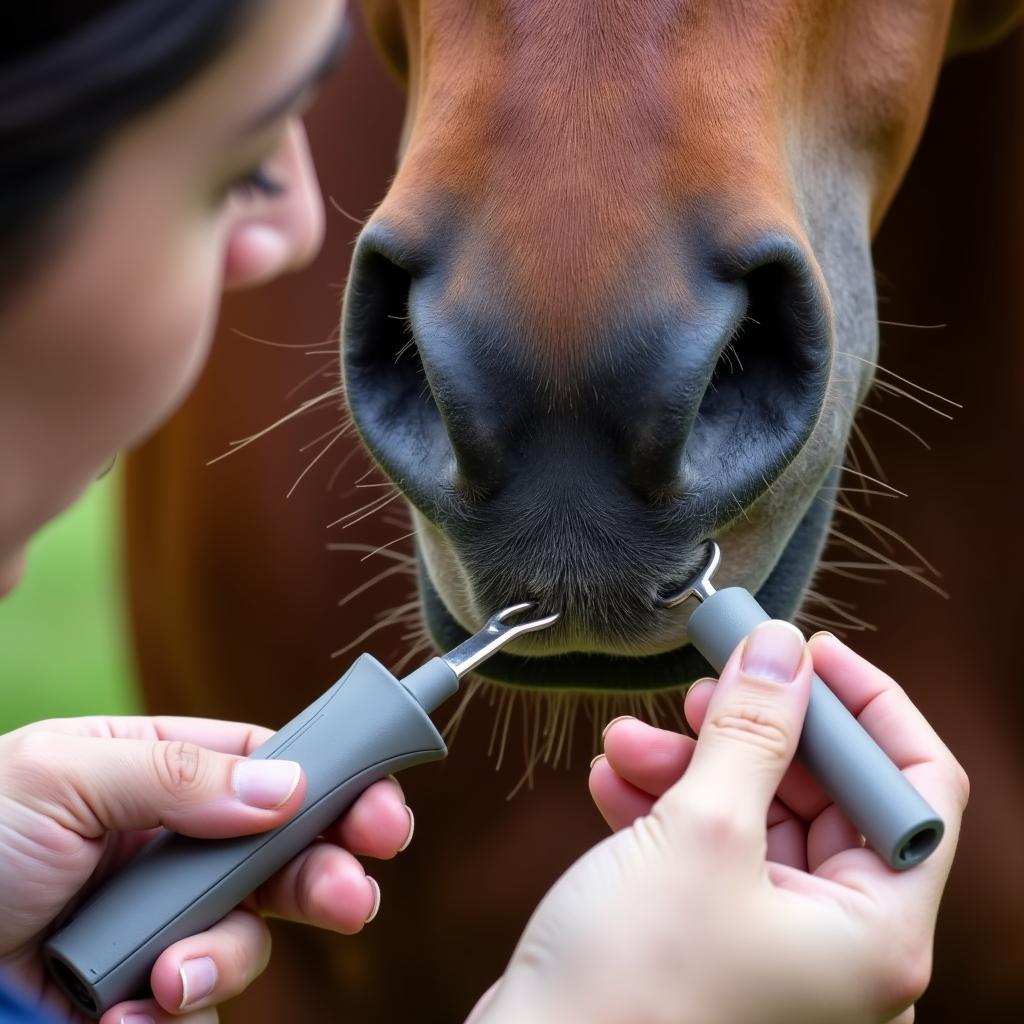 Equine Dentist Examining Horse Teeth