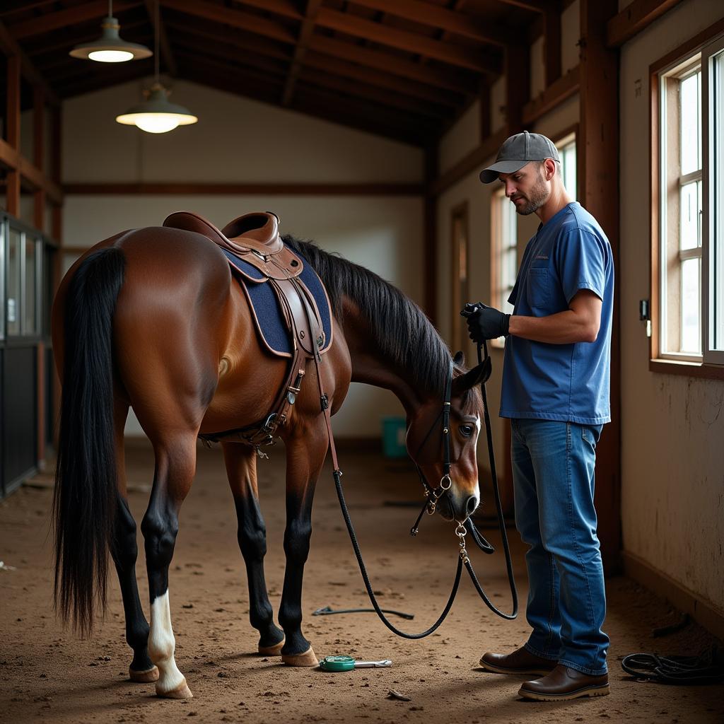 Providing first aid to a horse in an emergency situation